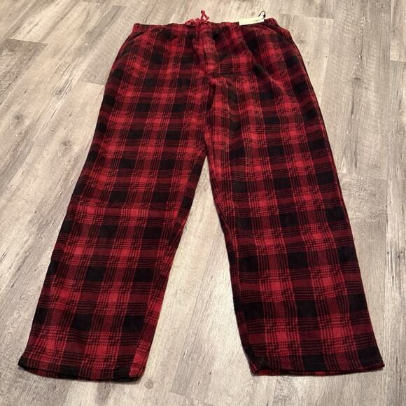 DG Hill Fleece Pants Mens 2XL Red Black Plaid Pull-On Drawstring Pajama NEW - Picture 4 of 7
